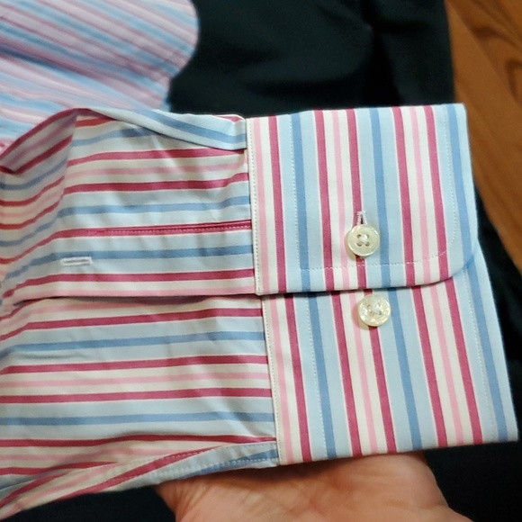Seaward & Stearn London, L, 36, pastel stripe LS spread collar dress shirt - Picture 6 of 11